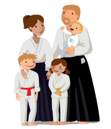 család aikido edzőruhában