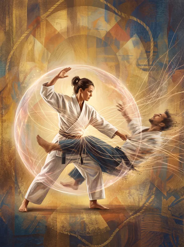 Aikido gyakorló belső erőt sugárzó védelmező energiaburokban