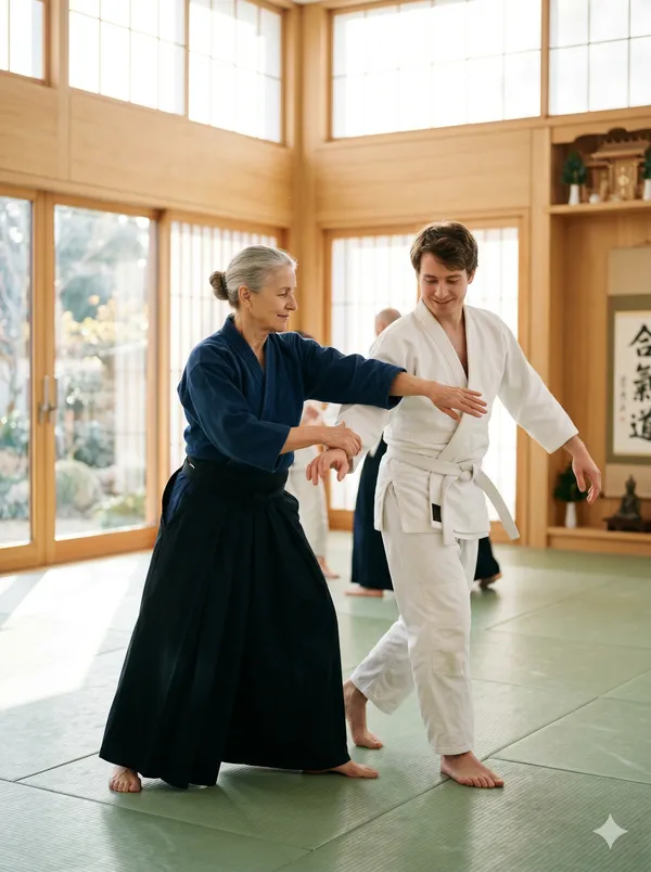 Beginner aikido practitioners on the tatami